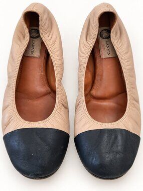Lanvin Nude Black Leather Cap Toe Ballet Flats 41 with Dustcover